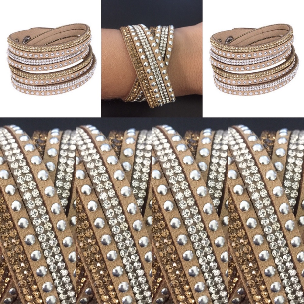 Stud & Crystal Rhinestone Leather Wrap Bracelet